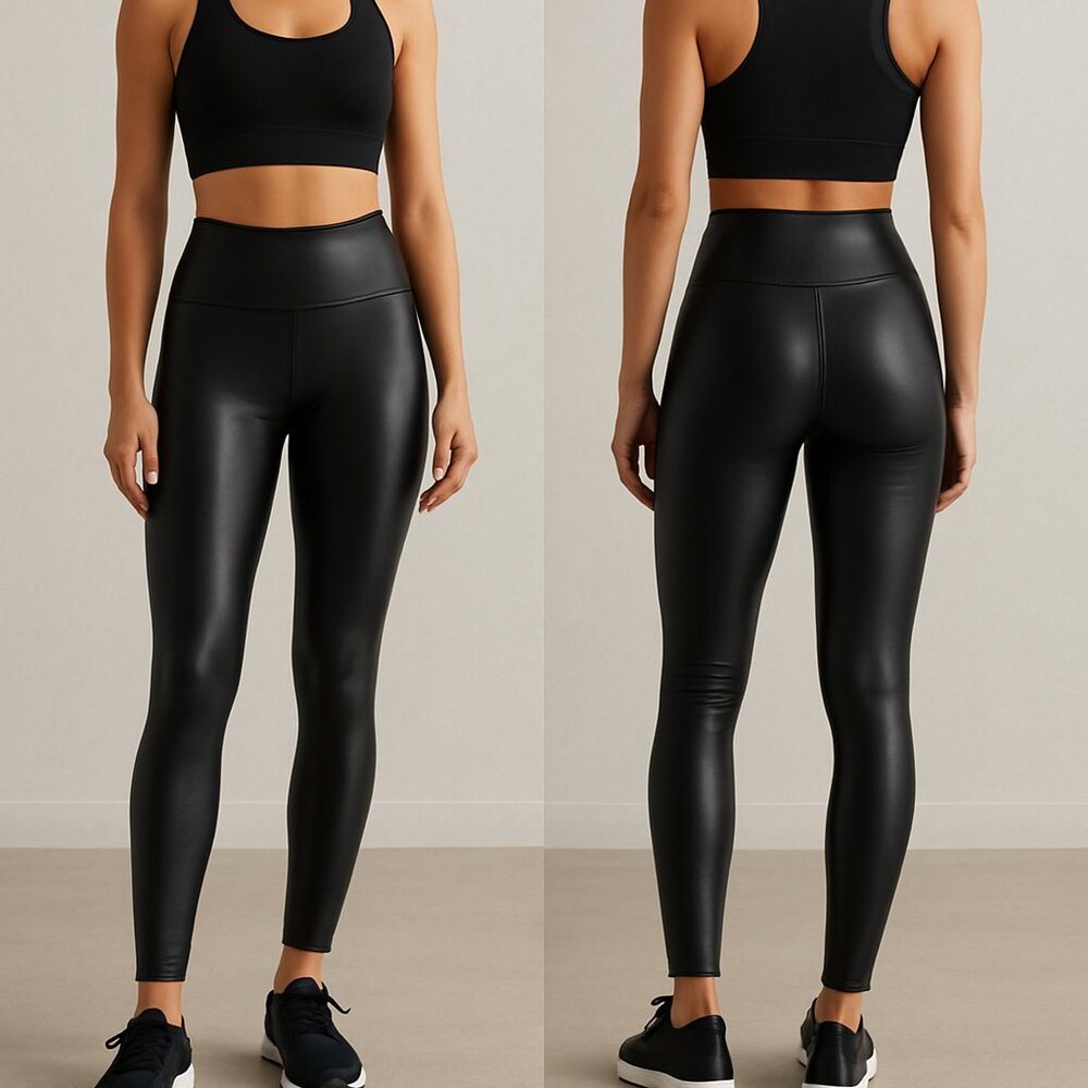 Black High-waisted faux‎ leather leggings